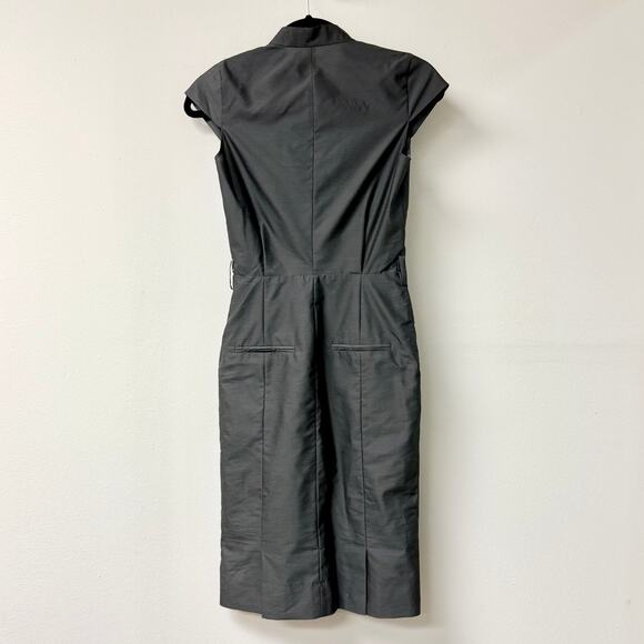 BOSS Hugo Boss Cap Sleeve Pleated Front Knee Length Sheath Dress gray Women's 2 - Picture 3 of 5